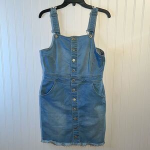 Wax Jean Overall Denim Dress Women’s Size Large Light Blue Button Front Fitted